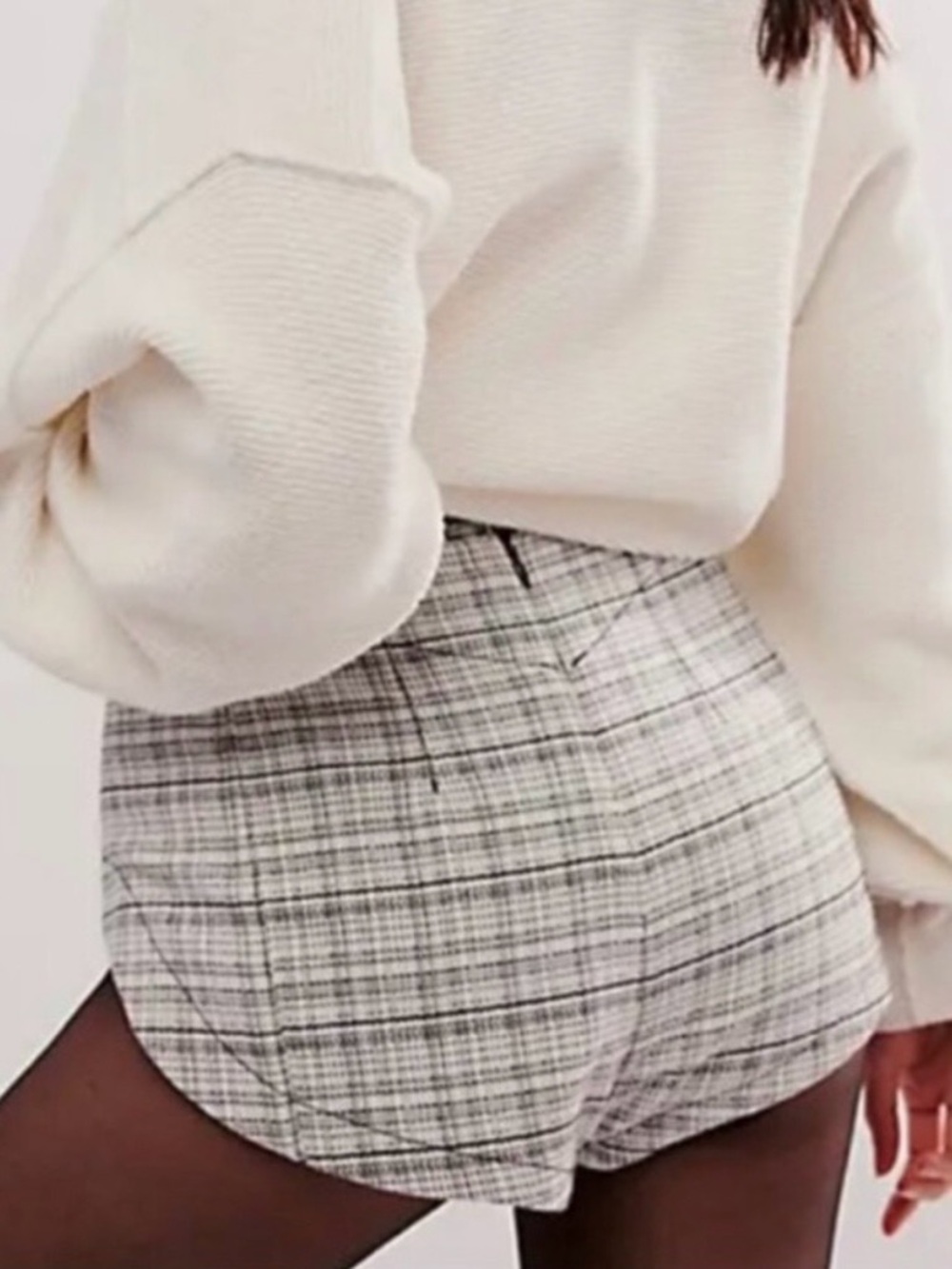 Free People Plaid Curved Hem Micro Shorts Black White Size 4 NWT - Picture 4 of 8